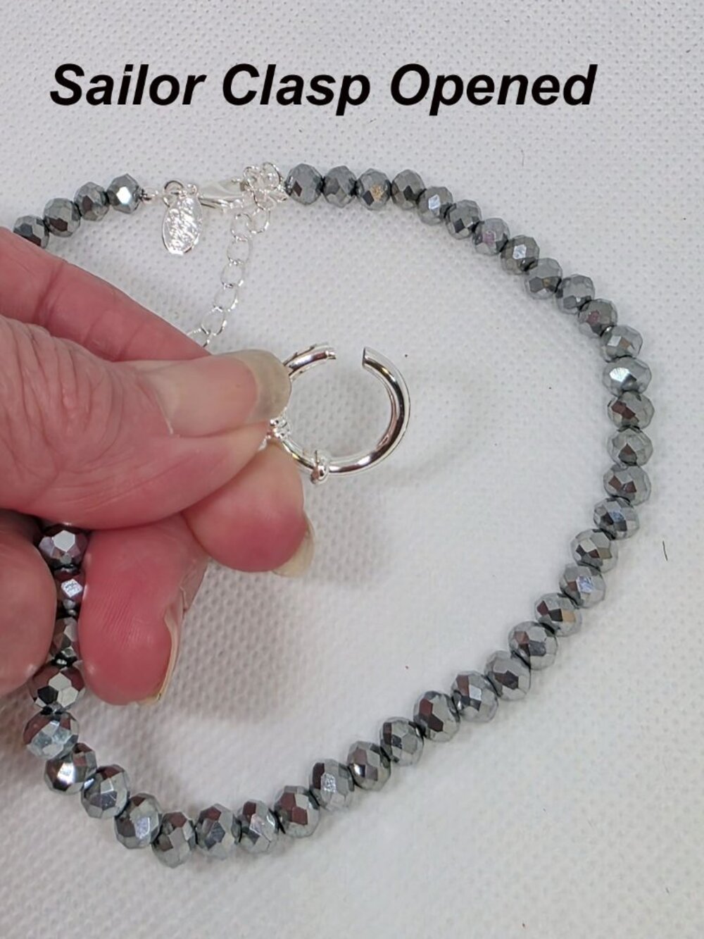 Kirks Folly Crystalized 6mm Beaded Sailor Clasp 18" CharmNecklace Light Hematite - Picture 3 of 10